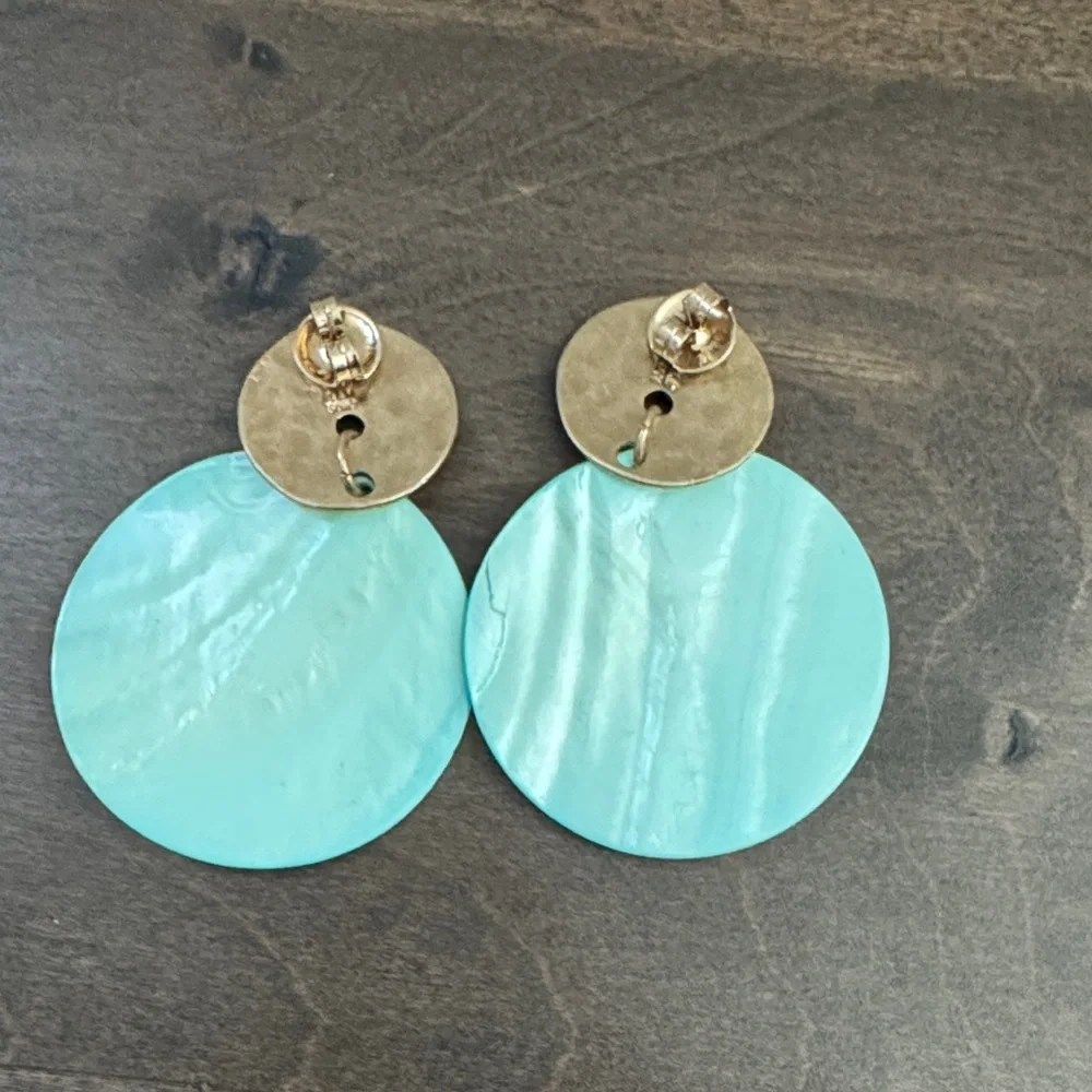 Robert Lee Morris RLM Studio Turquoise Shell Disc Drop Earrings Gold Tone